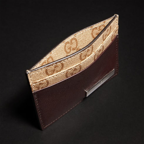 Card case with metal tag - dark brown leather