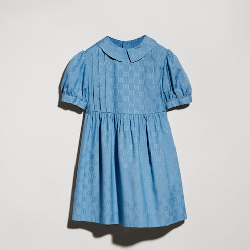 Children's GG viscose silk dress - light blue