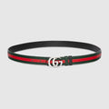 Reversible thin belt with Double G buckle - green, red and black leather