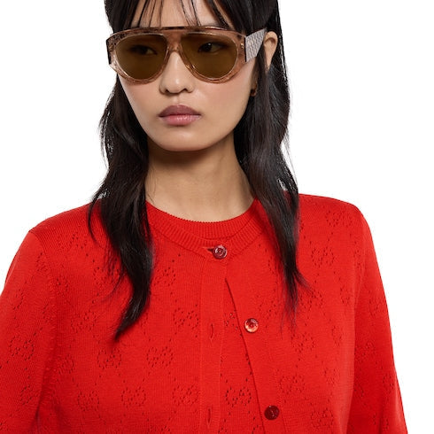 GG pointelle cotton silk cardigan - red