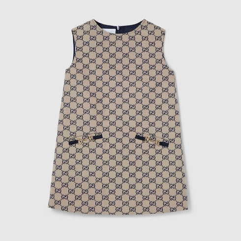 Children's GG canvas dress - beige and blue