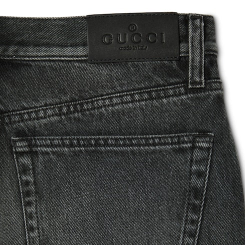 Cotton denim pants with Horsebit - dark grey