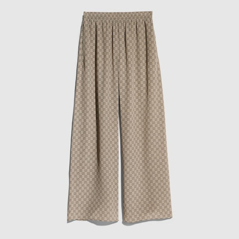 Printed silk leisure pants - beige and brown