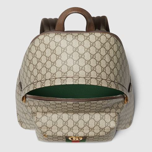Ophidia medium backpack - beige and dark brown fabric