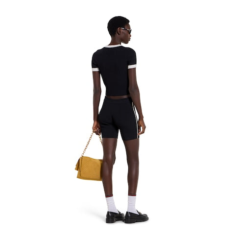 Ribbed T-shirt with intarsia - black