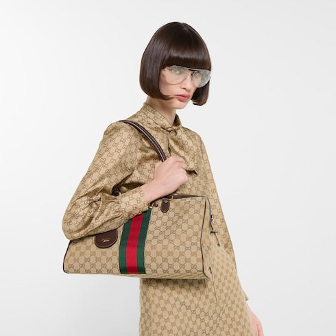 Borsetto large boston bag - sand and brown GG canvas