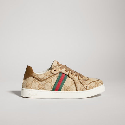 Children's Stretch low-top sneaker - sand and brown GG canvas