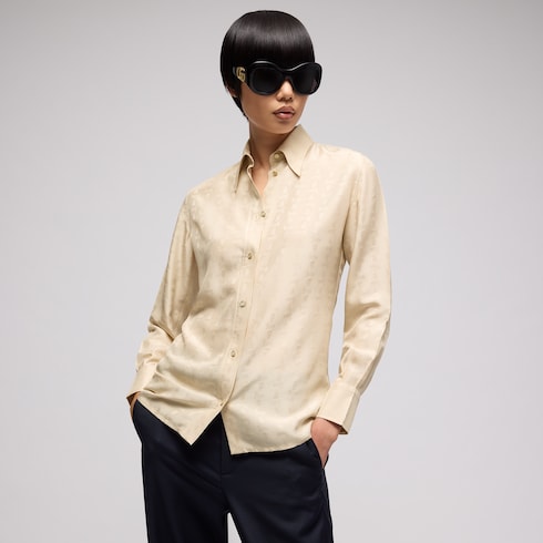 Gucci crest silk habotai jacquard shirt - light beige
