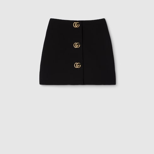 Crêpe wool skirt with Double G button - black