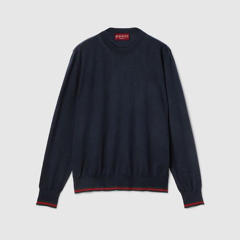 Wool knit sweater with Web - dark blue