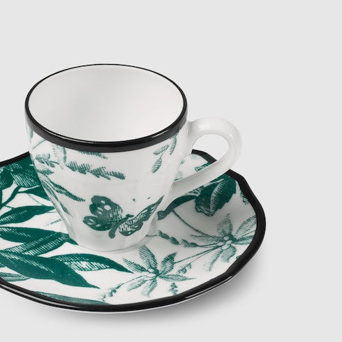 Green Herbarium Coffee Cup And Saucer, Double Set - Green