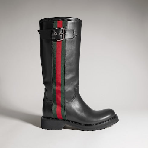 Women's biker boot with Web - black leather