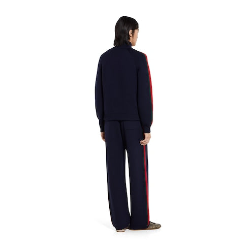 Stitch wool leisure pants with Web - dark blue