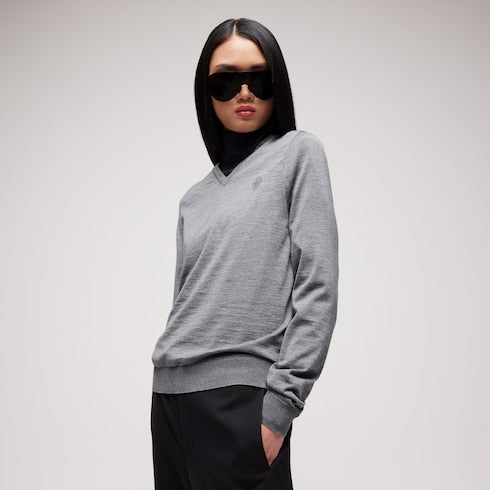 Fine wool sweater with embroidery - grey