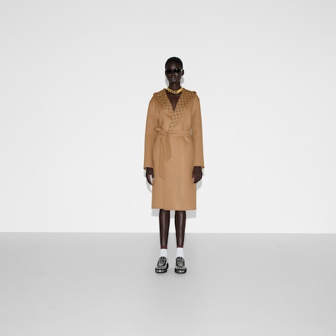 Reversible GG silk wool blend coat - camel and ebony