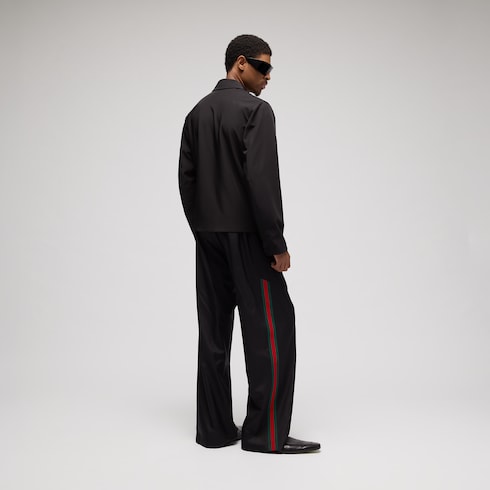 Stretch polyester zip jacket with embroidery - black