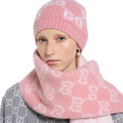 GG alpaca wool blend scarf - pink and white