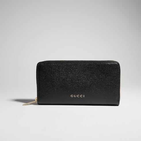 Zip around wallet with Gucci lettering - black leather