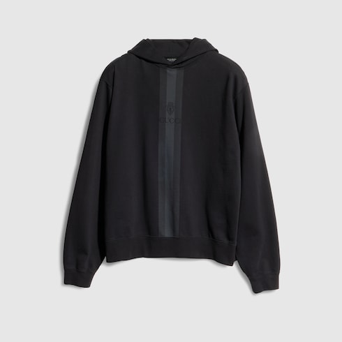 Cotton hooded sweatshirt with muted Web - black