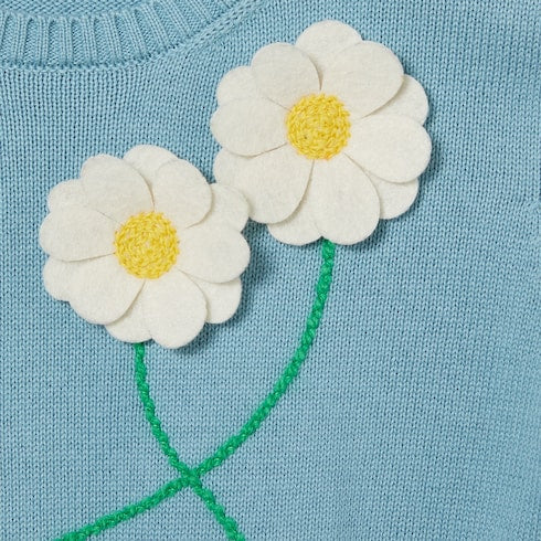 Baby cotton sweater with embroidery - light blue