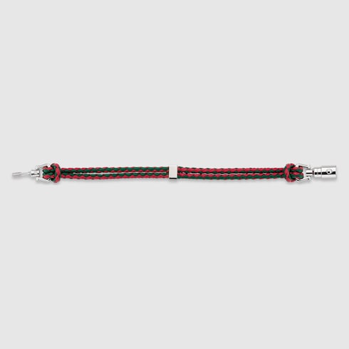 Braided bracelet with piston detail - green and red cord