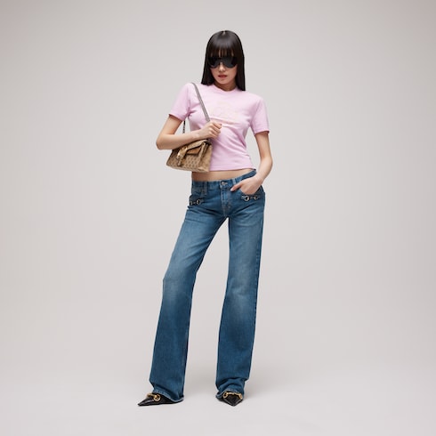 Stretch cotton denim with Horsebit - blue