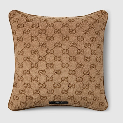 GG cotton cushion - beige and camel GG cotton
