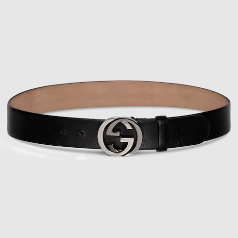 Wide belt with Interlocking G buckle - black leather