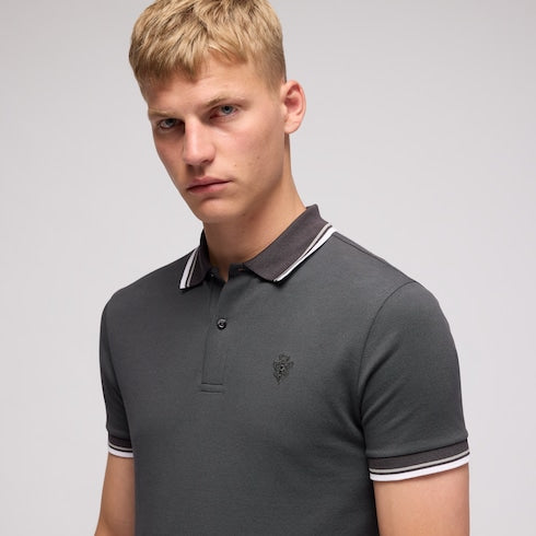 Cotton piquet polo shirt with embroidery - dark grey