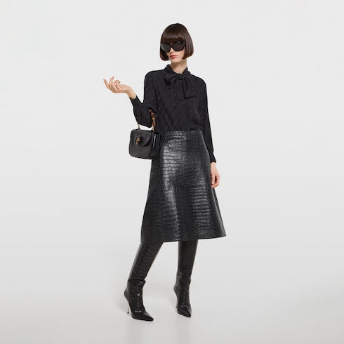 Silk crêpe satin Interlocking G shirt - black