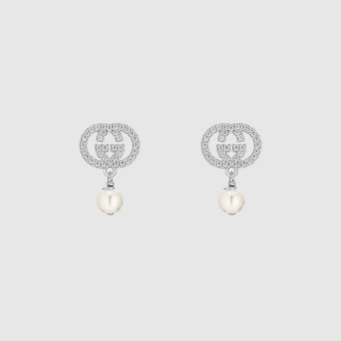 Crystal and pearl earrings - palladium-toned brass