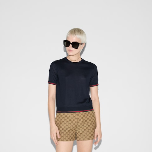 Extra fine cashmere silk top - navy