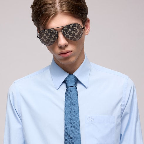 GG silk jacquard tie - light blue