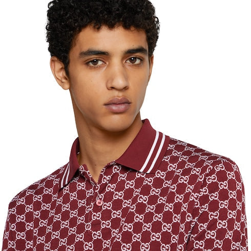 GG cotton piquet jacquard polo shirt - Rosso Ancora red and white