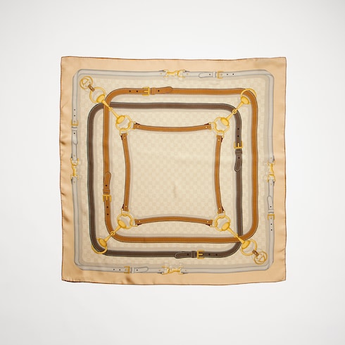Printed GG silk twill jacquard carré - beige