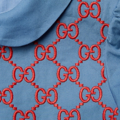 Baby cotton dress with embroidery - blue