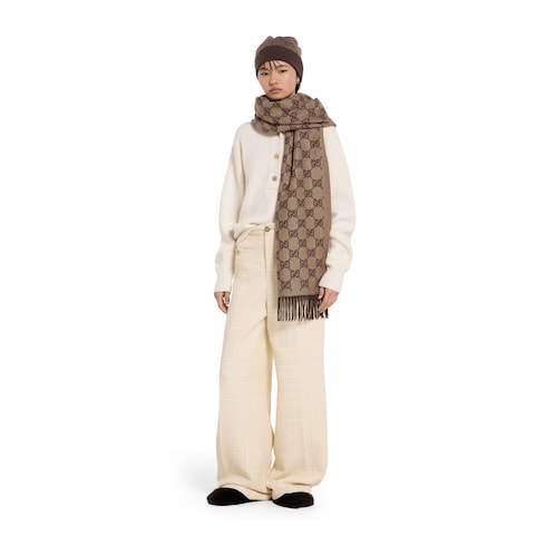 GG cashmere lamé scarf - brown and dark brown