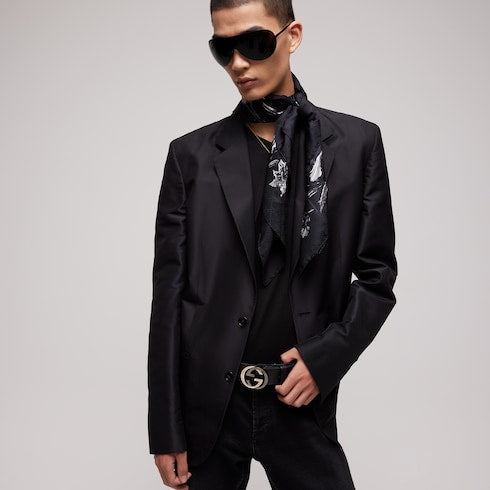 Printed silk jacquard carré - black and white