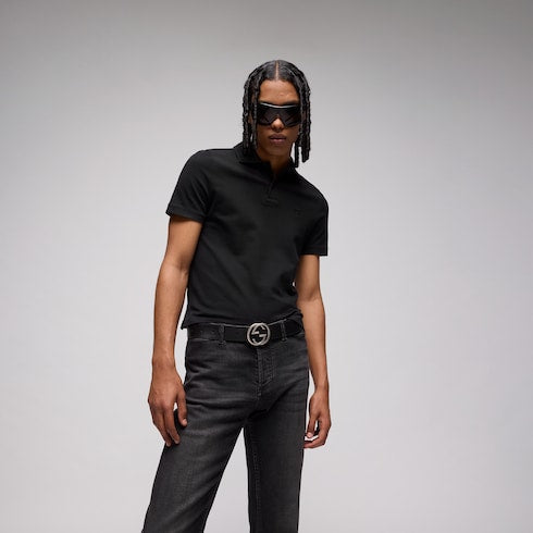 Reversible belt with Interlocking G buckle - black GG leather
