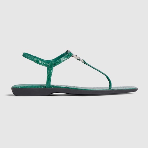 Women's python thong sandal with Interlocking G - green