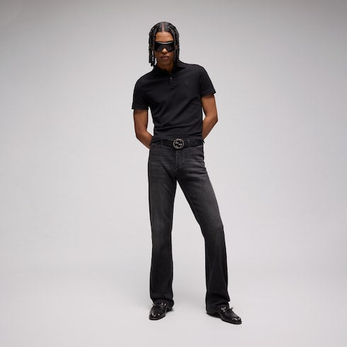 Reversible belt with Interlocking G buckle - black GG leather