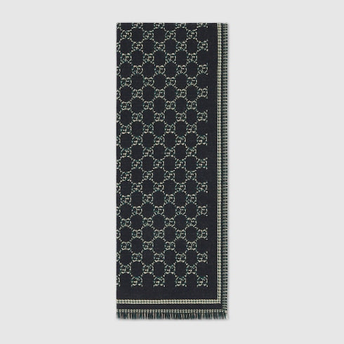 GG wool jacquard scarf - black and dark green