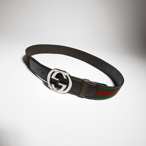 Reversible belt with Interlocking G buckle - green, red and brown