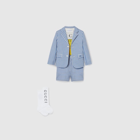 Children's gingham cotton jacket - light blue and white