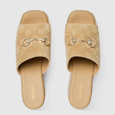 Women's platform espadrille with Horsebit - beige GG suede