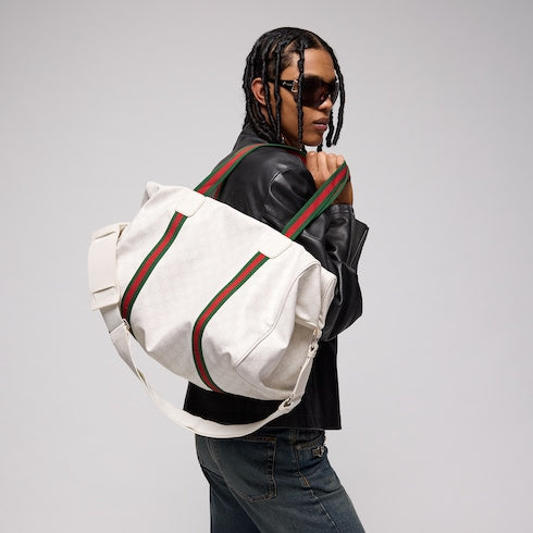 Medium duffle bag with Web - white GG Supreme