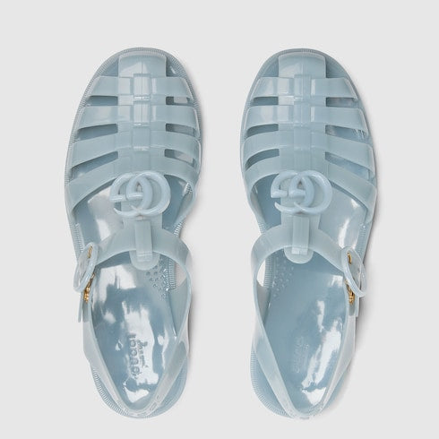 Women's sandal with Double G - light blue rubber