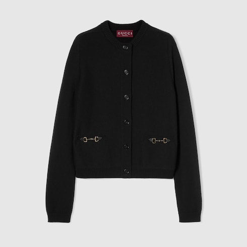 Wool cashmere cardigan with Horsebit - black