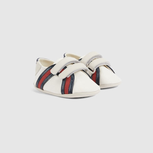 Baby sneakers with Web - white cotton canvas