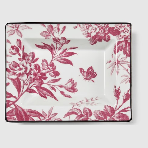 Herbarium print small trinket tray - cherry red and white